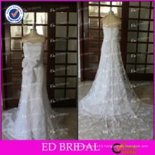 ED Bridal White Sleeveless Strapless Bow Belt Lace Appliqued Button And Zipper Back Wedding Dresses